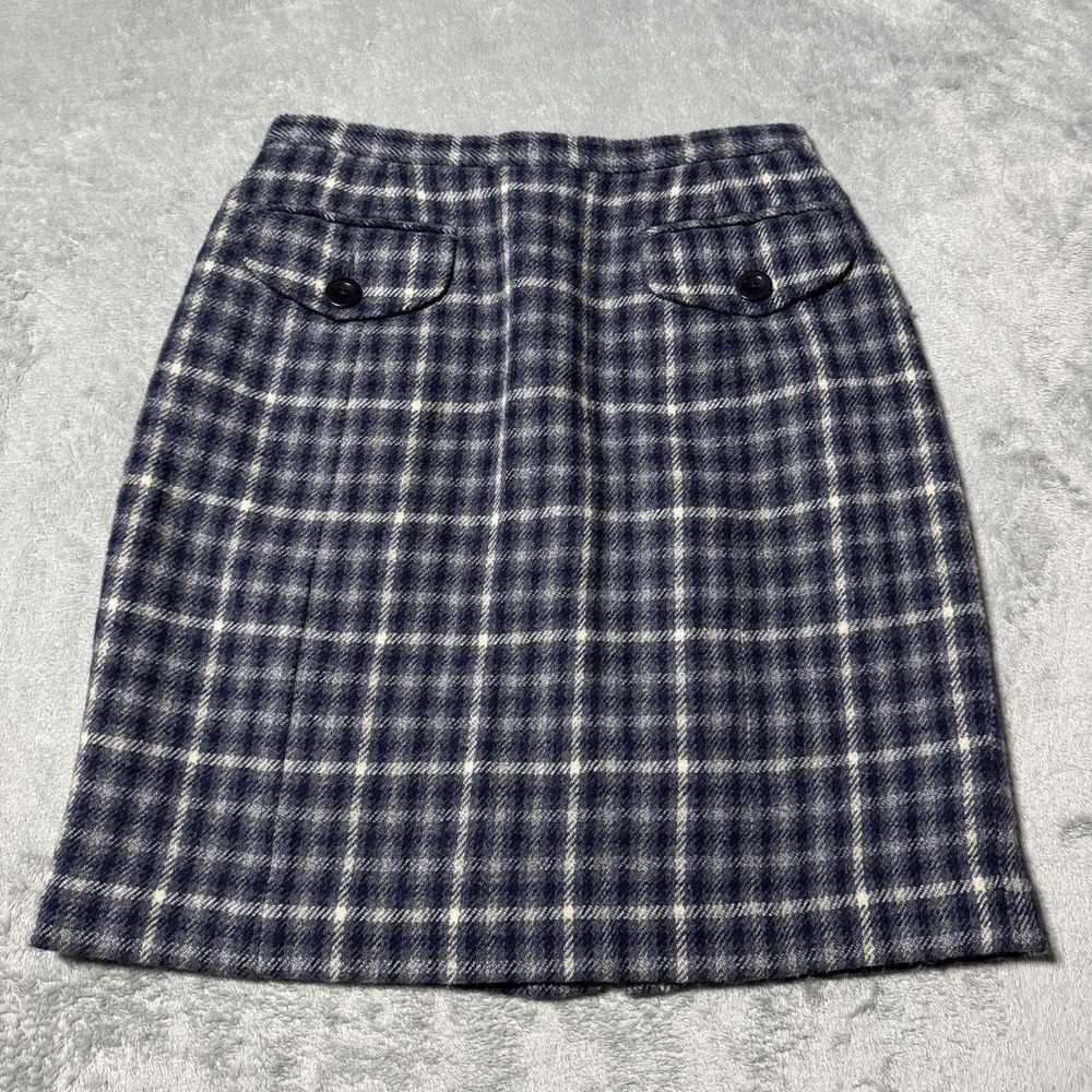 VTG 90s‎ Banana Republic Wool Plaid Blue Skirt Front Pockets Size 8 Indie Preppy